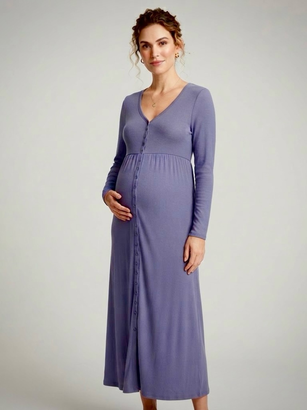 Quince Tencel Rib Maternity Nursing Button Front Dress S Slate Blue Hatch Dupe